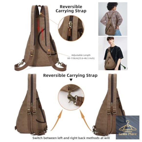 Large Canvas Sling Backpack Crossbody Daypack Water Resistant Adjustable Straps main image 7